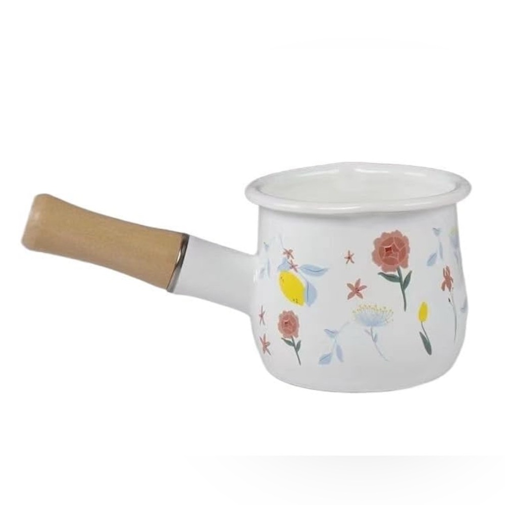 Nonstick Enamel Mini Pot / Saucepan with Wooden Handle